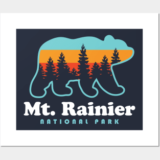 Mt Rainier National Park Hikes Retro Bear Posters and Art